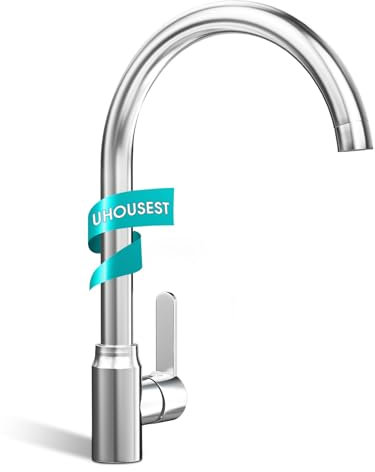 Uhousest Wasserhahn Küche, küchenarmatur Wasserhahn, Mischbatterie Spültischarmatur, 360° Drehung- Küche Edelstahl-G3/8'' Anschlüsse, Entspricht den europäischen Normen