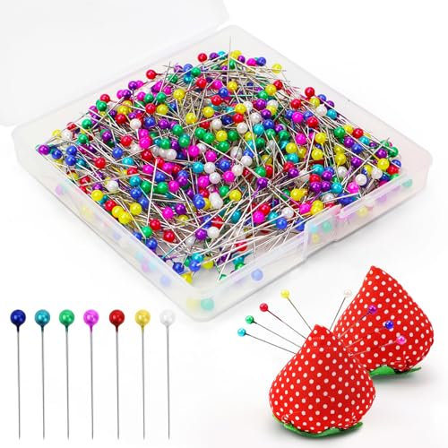 FSWWSF Stecknadeln mit Kopf 600 Stück 38mm Stecknadeln mit 2 Sewing Pins Kissen Bunte Abstecknadeln Edelstahl Stecknadeln für Stoff Schmuck und Nähprojekte (600 Stück)