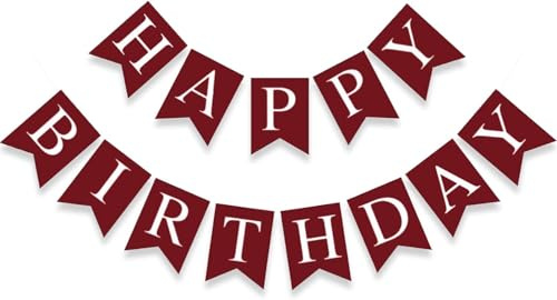 Happy Birthday Banner,Burgundy bunting banner for Adults Women Men Teen Boys Girls Kids Birthday Party Garland Backdrop Supplies