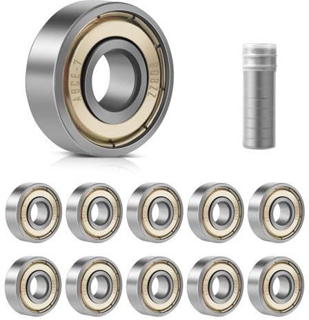 Lot de 10 roulements à billes 608ZZ - 8 x 22 x 7 mm - Double blindage miniature - Roulement à billes de précision en acier au carbone - Roulement à billes 608 pour skateboards, rollers, vélos (10)