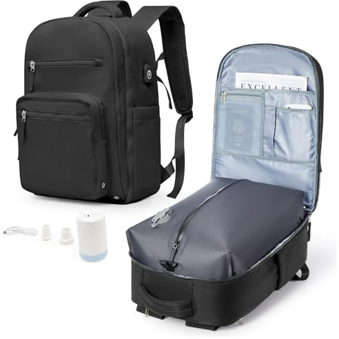 BOXSAM Sac à Dos de Voyage sous Vide avec Pompe - 45x36x20 cm (Easyjet Cabine) - Sac à Dos Cabine pour Avion avec Compartiment PC 15.6 Pouces - Imperméable - Bagage à Main Homme et Femme Noir