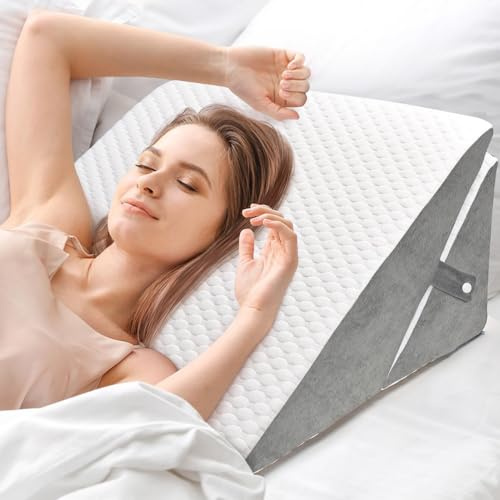 Verstellbares Keilkissen, Hochdichteschaum Lesekissen für Bett und Sofa, Ergonomisches Kopfkissen Bettkeil für Reflux Schlafapnoe, Beinkissen, Perfekt Rückenkissen beim Spielen, Lesen (Weiß&Grau)