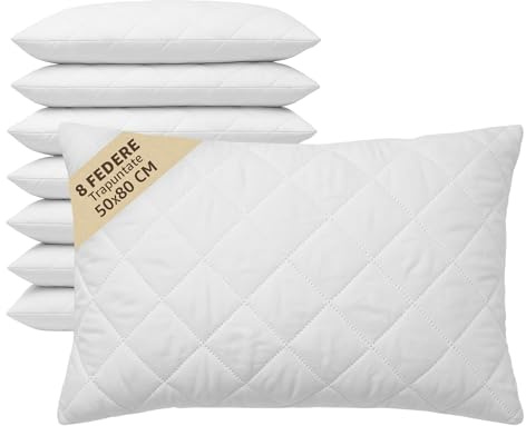 SONIT - Set 4 Copricuscini Trapuntati con Cerniera 50x80 cm, Federe Copriguanciale Antiacaro Anallergiche, Protezione Cuscino Letto con Zip Invisibile, Copricuscino Traspirante Lavabile