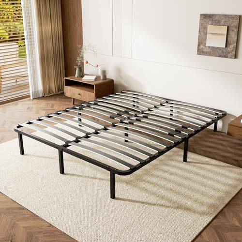 TEENO Somier de matrimonio 160x190 cm - Altura 35 cm - Soporte central ajustable - Somier de láminas para cama de matrimonio para adultos - 2x14 láminas - 9 patas incluidas - Cama de 160 x 190 con