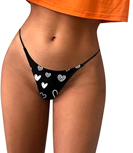 Uwdiohq String Sexy Saint Valentin pour Les Femmes Le Sexe T Back Culotte Taille Basse Bretelles Extensibles Tongs sans Couture Robe Bustier Chic (Black, S) sous Vetement Femme Vetements Womens