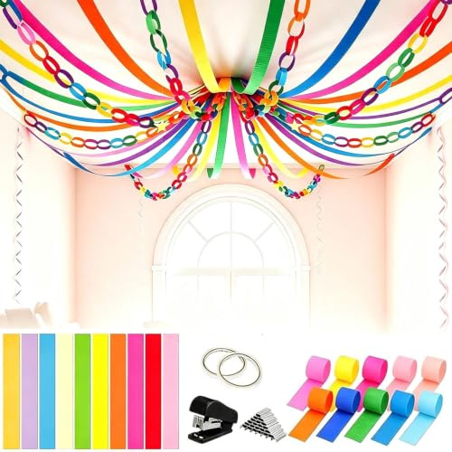 1000Pcs Paper Chain Strips, Colored Paper Strips and Streamers Crepe Paper Rolls for Party Decoration DIY Crafts Supplies Graduations Weddings Holiday Party