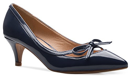 Olivia K D'Orsay Damen Pumps mit geschlossenem Zehenbereich, Schleife, Kitten-Heels, für Kleid, Arbeit, Party, mittelhoher Absatz, Blau (navy), 38.5 EU