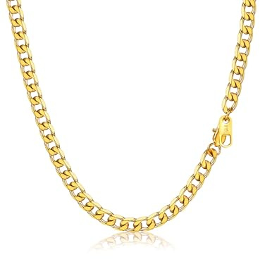 PROSTEEL Mens Curb Chain Necklace, Cuban Link Chains Gold Plated, 4mm Width, 18 Inches, Hip Hop Hypoallergenic 316L Stainless Steel Jewellery -Send Gift Box