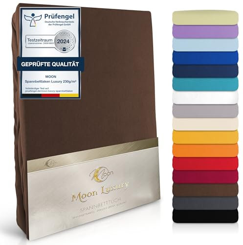 MOON-Luxury Spannbettlaken Spannbetttuch Jersey Stretch 230g/m² für Wasserbetten, Boxspringbetten und herkömmliche Matratzen (braun, 140x200-160x220)