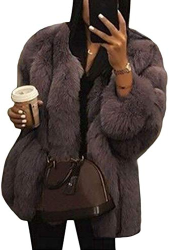 Onsoyours Cappotto Oversize in Ecopelliccia con Scollo a V Cappotti a Manica Lunga Giacca di Pelliccia Donna Invernale Morbido Cappotto Caldo A caffè S