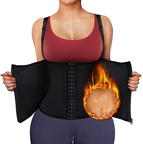 Bingrong Fajas Reductoras Mujer Abdomen Faja Lumbares Deportivo Sauna Chaleco para Mujer Neopreno Waist Trainer de Sudoración Efecto Fitness Comprecion de Doble Ajuste Shapewear (M, Negro)