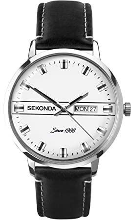 Sekonda Heritage, orologio analogico al quarzo, da uomo, 40 mm, con tre lancette e finestrella per giorno e data, Argento, Cinturino