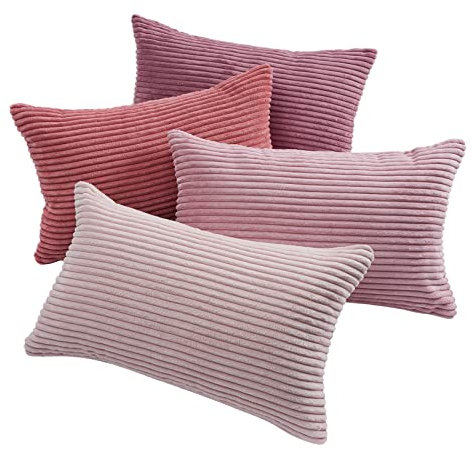 Topfinel Kissenbezug 30x50 cm rosa 4er Set Kordsamt Kissenbezüge Kissenhülle Dekokissenbezug sofakissen dekokissen deko für Sofa Schlafzimmer Wohnzimmer Balkon Kinder flauschig Farbverlauf