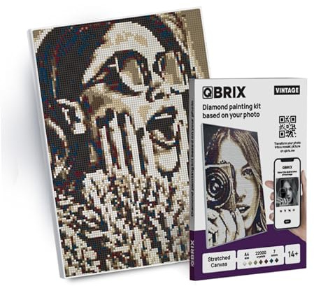 QBRIX Framed Diamond Art from Any Photo - Custom Diamond Painting Kit for Adults - Personalised Gem Art - DIY Craft Kit for Adults - Vintage - 8 x 12 inches