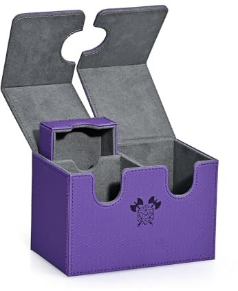UAONO Deck Box for MTG Commander Deck, Double Card Deck Box With Dice Tray Holds 200+ Sleeved Trading Cards, Card Case Storage Box for Magic The Gathering Sports Playing Cards (Purple)