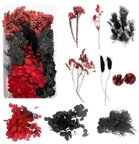 Blommor Hartstorkar Blommor Dekorativa Torkade Blommor Torkar för Ljus Blommor Hartsdekorationer Hinkar Epoxi Bukett Torkade Blommor Hantverk Scrapbooking(Svart och röd)