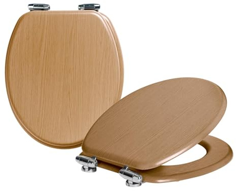 Harbour Housewares Soft Close Wooden Toilet Seat - Dark Oak - Pack of 2 | Oval-Shaped Antibacterial Loo Lid with Easy Install Universal Hinges, Fixings & Fittings for Bathroom Toilet Replacement