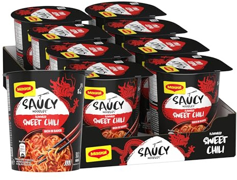 MAGGI Saucy Noodles Chili Dolce, 8 Cup da 75g (600g)