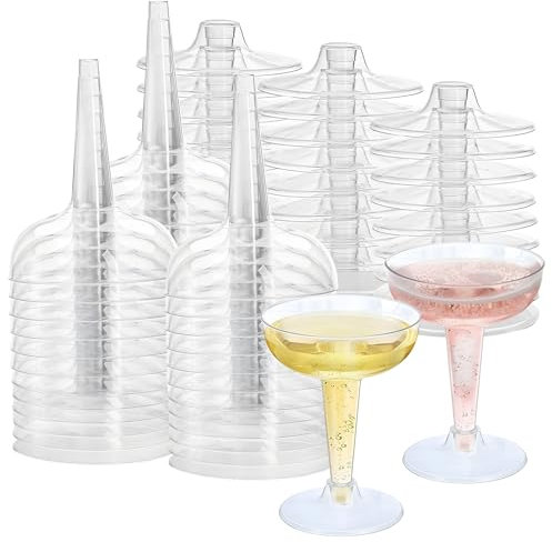 YWKJDDM Plastic Champagne Coupe, 25PCS Clear Wine Tasting Glasses for Champagne, 130ML Plastic Cocktail Cups for Mocktail Margarita Christmas Wedding Birthdays
