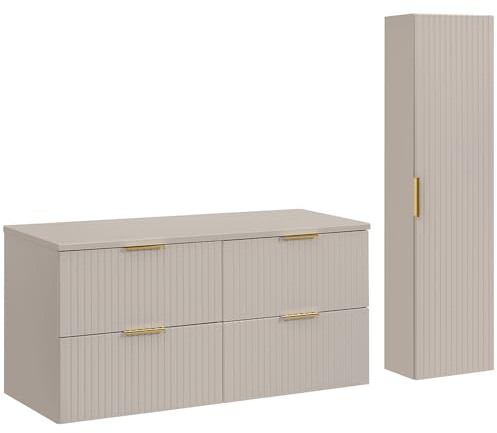 Lomadox Set di mobili da bagno con lavabo da 120 cm, 2 pezzi, in cashmere