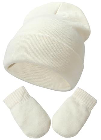 DRESHOW Toddler Beanie Kids Invierno Sombreros de Punto con Guantes Set Bebé Niño Pequeño Invierno Cálido Gorro de Punto con manopla para 3 Meses - 24 Meses Niñas Niños