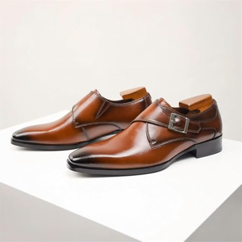 WPFDDP Scarpe da Uomo in Pelle di Mucca con Fibbia Scarpe Eleganti a Punta Scarpe da Uomo Classiche da Lavoro Formali per Ufficio, Feste, Matrimoni