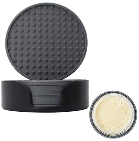 Set di 6 sottobicchieri in silicone, per esterni, spessi, supporto incluso, protezione anti-trabocco, decorazione rotonda in stile europeo per tipi di tazze, tavolo