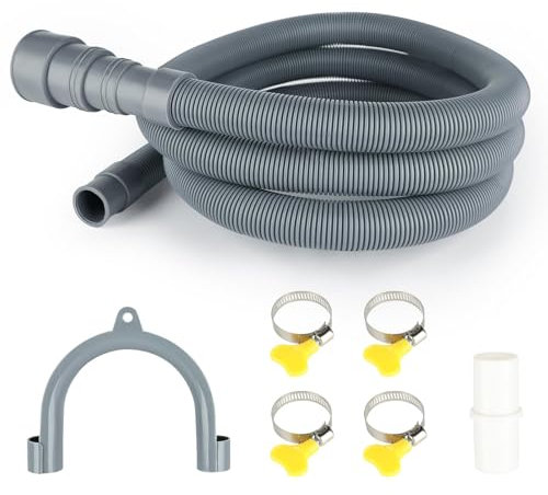 Tuyau de vidange de 2 m pour machine à laver avec 1 support coudé en U, 4 colliers de serrage, kit d'extension universel pour machine à laver et machine à laver