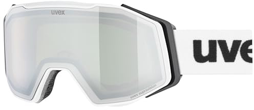uvex gravity FM - stylische, verspiegelte Skibrille mit Anti-Fog-Beschichtung und Over-The-Glasses-Konstruktion für Damen und Herren - white matt/silver-green - one size