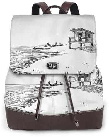 FEYUNYAN Women'S Leather Backpack Purse - Luxury Pu Leather Laptop Backpack For Work/Travel, Anti-Theft 15.6 School Bag, Stylish Durable School Bag For College Girls, Summer Beach With Palm Trees