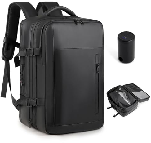 BAGZY Zaino da viaggio con sottovuoto 32L Bagaglio a Mano Impermeabile Borse da Cabina con Pompa 17 Pollici Laptop Zaini 45x30x20 Antifurto Lavoro Travel Backpack con Sistema di Vuoto per Donna Uomo