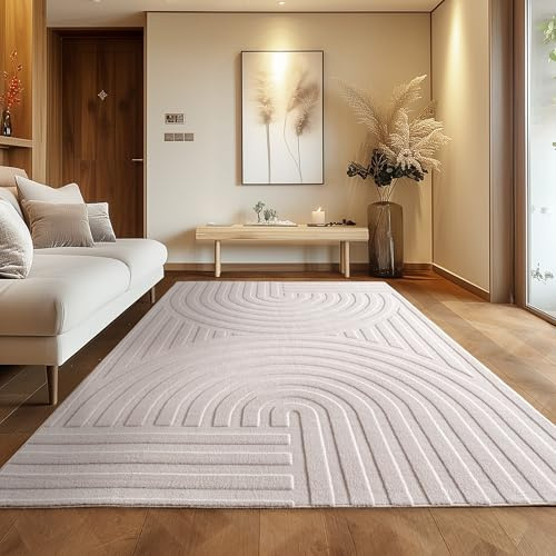 Carpettex Skandinavischer Boho Teppich Einfarbig Creme 120x170 cm, Deko Teppich, Weich & Pflegeleicht, Waschbar, 3D-Effekt, für Wohnzimmer und Schlafzimmer