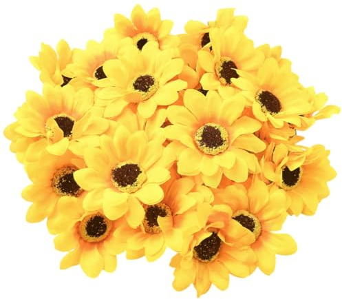 SOFPLATE 30 pz Piccole Teste di Girasole Artificiali Fiori Artificiali In Stoffa Gialli 2.95 pollici Mini Fiori di Tessuto Margherite Teste Floreali Abbellimenti per Ghirlande Fai Da Te per La Casa Ma