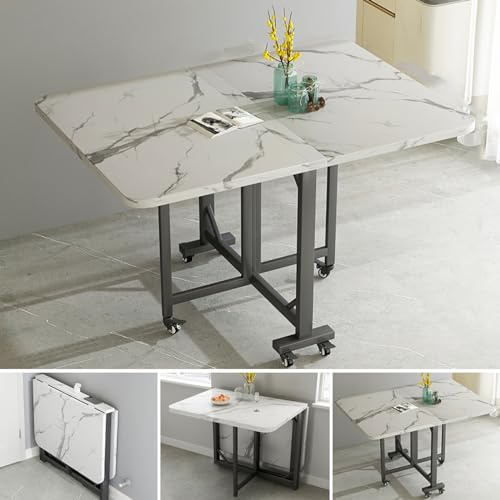Tavolo da pranzo pieghevole moderno, regolabile in altezza, estensibile, multifunzione, struttura in acciaio al carbonio, supporta fino a 250 kg, perfetto per cucina e sala da pranzo.