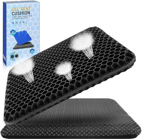 BTDZDD cojín de Gel，Asiento de Gel cojin Silla Oficina，Asiento para coxis ortopedico，Ideal para Coche, Oficina y Silla Ruedas (Cojín Negro de Hollín, 47 * 44 * 4)
