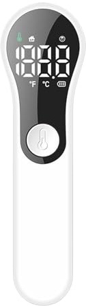 Thermomètre Frontal Infrarouge Sans Contact : 2 en 1 pour Adultes et Bébés, Rechargeable USB, Précis et Rapide avec Alarme de Fièvre (Mode Frontale et Objets)