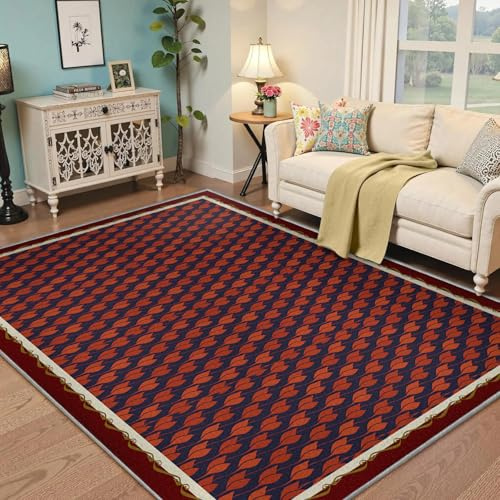 BYLEEHOMED Aztec Terracotta Teppich 120x160cm abstrakte rote Pflanzenblätter leicht sauber Südwestliches Stammesdesign Akzentteppich für stark frequentierte Bereiche