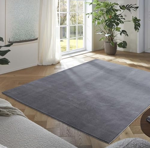 Taracarpet Teppich Kurzflor weicher Designer Uni Bodenbelag Madrid fürs Wohnzimmer, Kinderzimmer, Schlafzimmer und die Küche geeignet New Anthrazit 60x120 cm