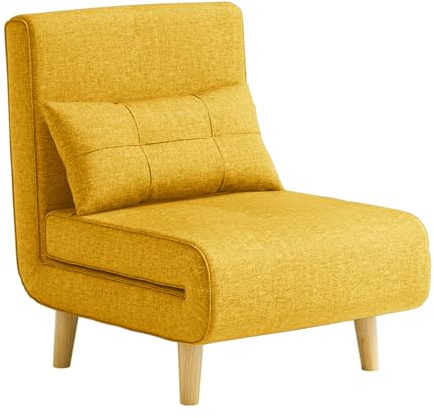 Bealife Sillón Convertible 1 Plaza, Sillón Cama 3 en 1, Sofá Cama Individual con Respaldo Ajustable en 5 Posiciones, para Salón, Dormitorio, Oficina, Amarillo