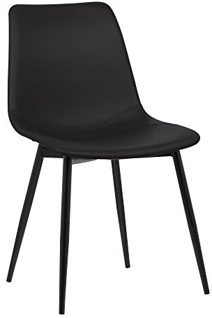 Armen Living Monte Mid Century Modern Dining Accent Chair for Table Kitchen Desk Vanity in Black Faux Leather with Black Metal Legs