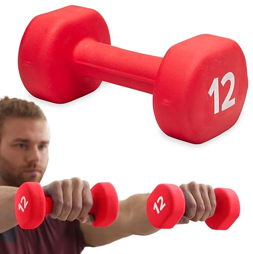 Gaiam Dumbbell Hand Weight (Sold in Singles) - Neoprene Coated Exercise & Fitness Dumbbell for Home Gym Workouts and Strength Training - Free Weights for Women and Men (12lb, Red)