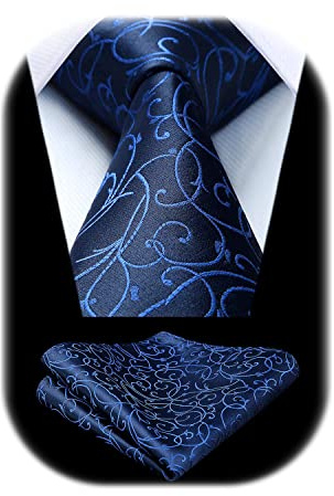 HISDERN hommes cravate floral mouchoir fete de mariage classique cravate & poche set