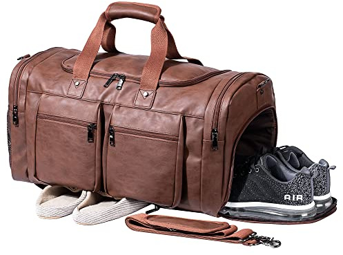 Sac de Voyage Surdimensionné en Cuir imperméable de Voyage Homme PU Cuir Vintage Sport Gym Homme Week-End Duffel Bag