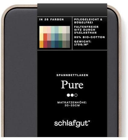 Schlafgut Pure Spannbettlaken 90x200cm bis 100x220cm - 95% Biobaumwolle, 5% Elasthan, Oeko-TEX Zertifiziert, Grey Deep, Matratzenhöhe bis 35cm