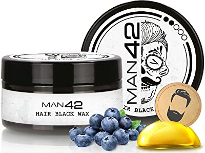MAN42 Hair Black Wax, Starkes Männer Haargel, Formel zum Abdecken von grauem Haar, 100ml