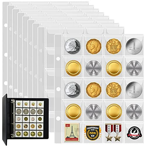 12 Feuilles Classeur Pieces de Monnaie, 240 Pochettes Classeur Pieces de Monnaie Collection, 45mm x 55mm Album de Pièces de Monnaie pour Ranger Pièces de Monnaie et Euros et Commémoratives, Penny