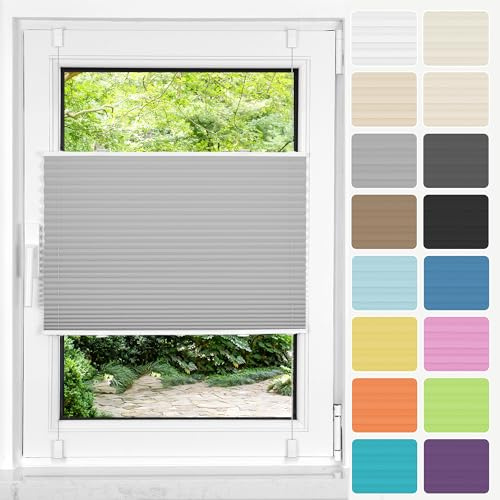 HOMEDEMO Plissee ohne Bohren Klemmfix, B60 x H80 cm Grau, Faltrollo Plisseerollo Jalousie für Tür & Fenster Blickdicht Sichtschutz Sonnenschutz Rollo