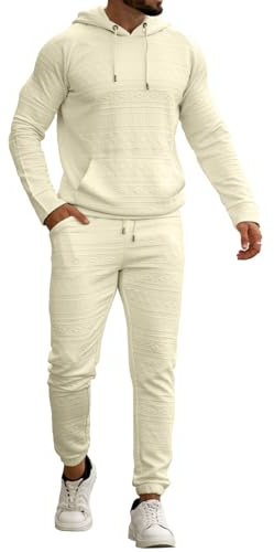 GINGTTO Mens Hoodie Jogging Suits 2 Piece Set Beige Workout Track Suit for Men Gym L