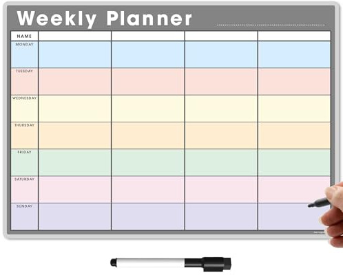 TMS Magnetisk veckoplanerare för kylskåp | Tillverkad i Storbritannien | Whiteboard, Memo Board, kalender eller organiserare för arbete eller familjeplanering (grå och pastell, A4 (30 x 21 cm)