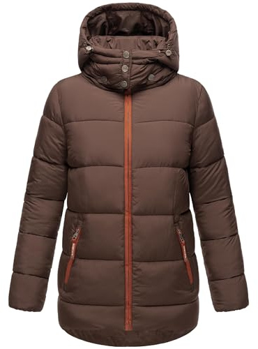 Navahoo Damen kurze Winterjacke Steppjacke warm mit abnehmbarer Kapuze Wattewölkchen Dark Choco Gr. S